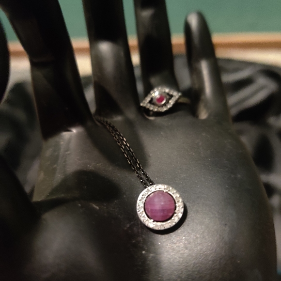 Echo Round Halo Pendant Necklace ADORNIA Ruby and Diamonds - Picture 6 of 6